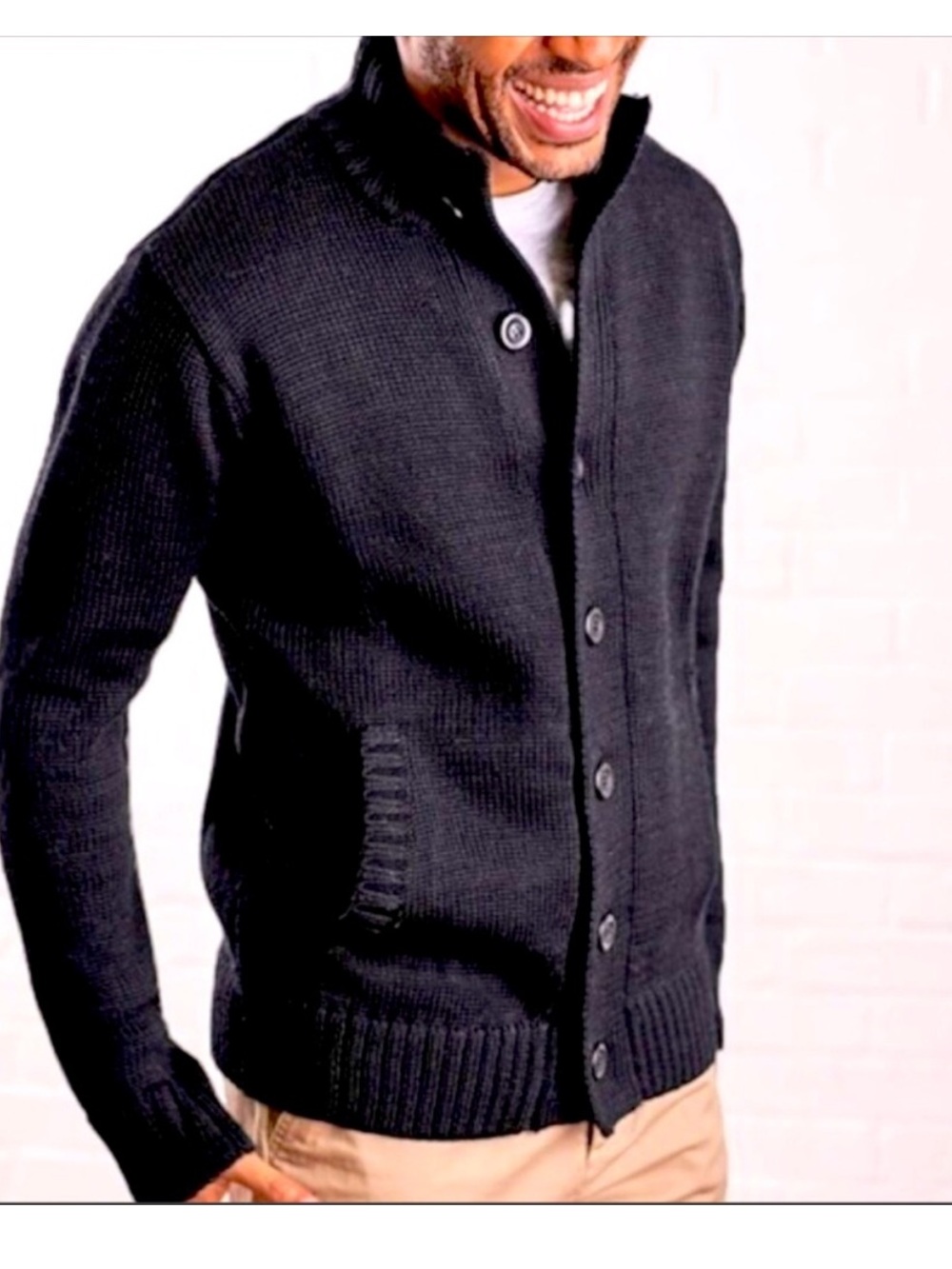 Woolovers Button Everyday Wool Cardigan Sweater Size Large in Navy Blue